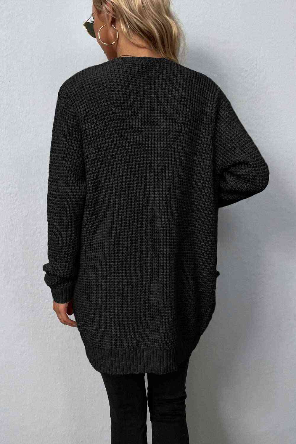 Rib-Knit  Pocketed Cardigan Trendsi