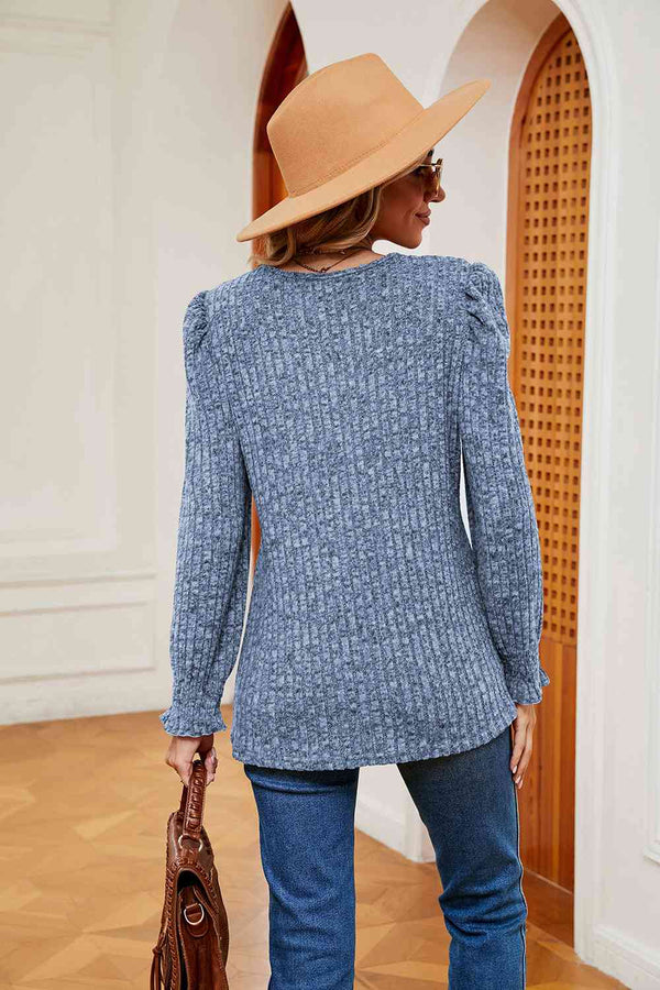 Square Neck Puff Sleeve Top Trendsi