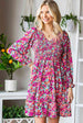Floral Smocked V-Neck Flounce Sleeve Dress -BazaarBey - www.shopbazaarbey.com