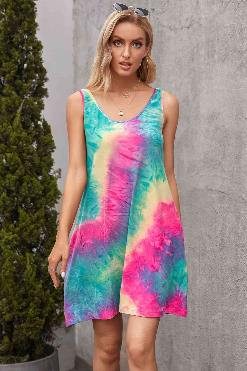 Tie-Dye Sleeveless Dress with Pockets -BazaarBey - www.shopbazaarbey.com
