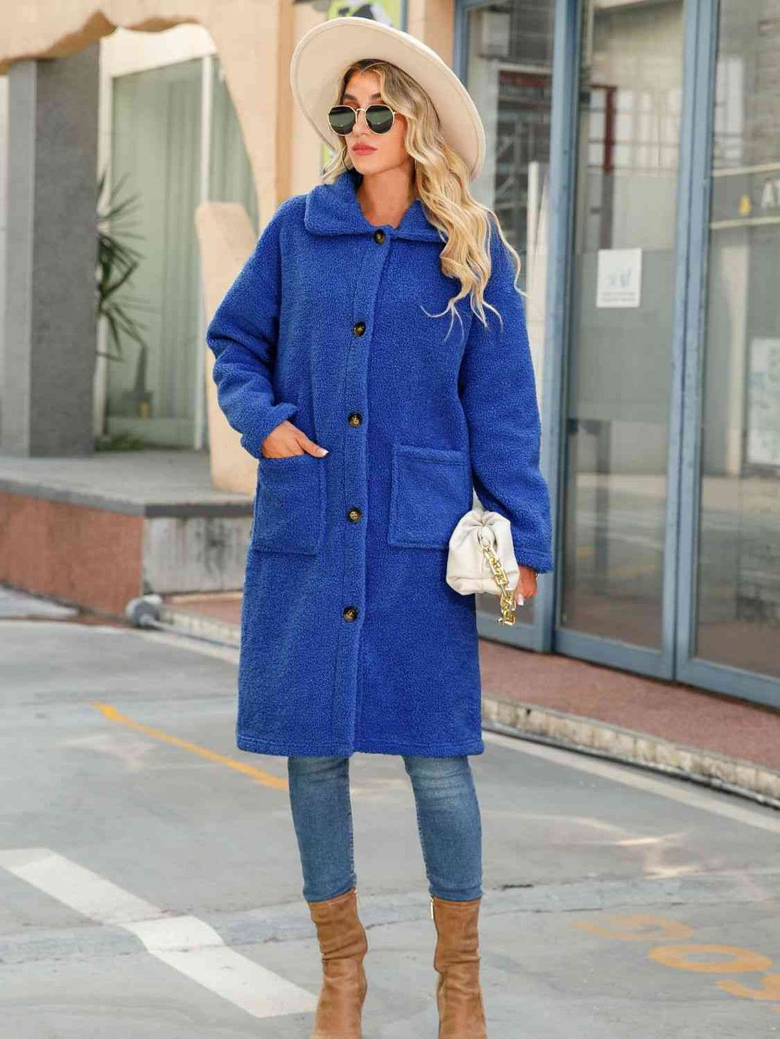 Collared Neck Button Down Coat Trendsi