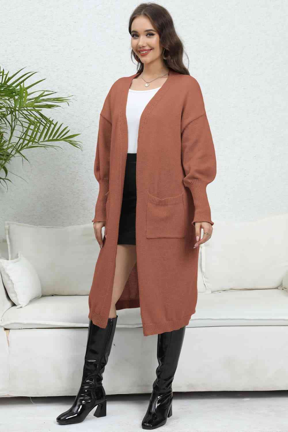 Open Front Dropped Shoulder Cardigan Trendsi