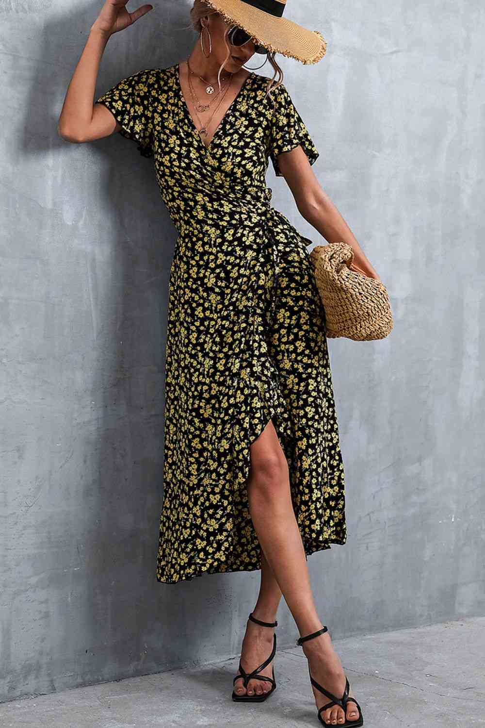 Floral  Neck Tied Midi Dress -BazaarBey - www.shopbazaarbey.com