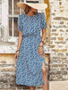 Floral Round Neck Split Midi Dress -BazaarBey - www.shopbazaarbey.com