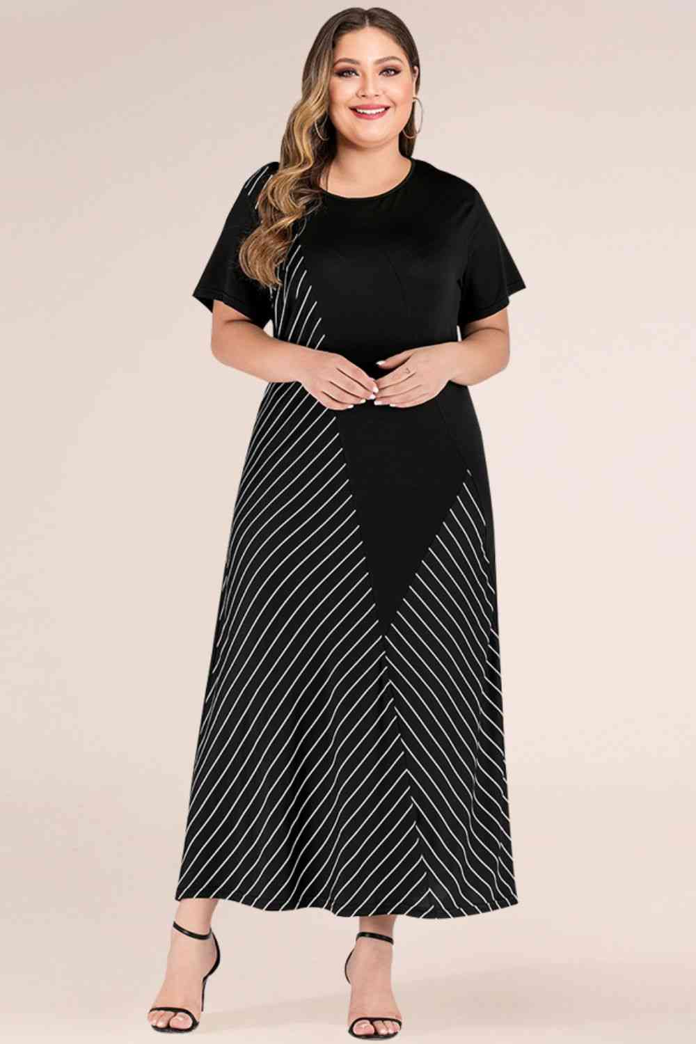 Plus Size Striped Color Block Tee Dress -BazaarBey - www.shopbazaarbey.com