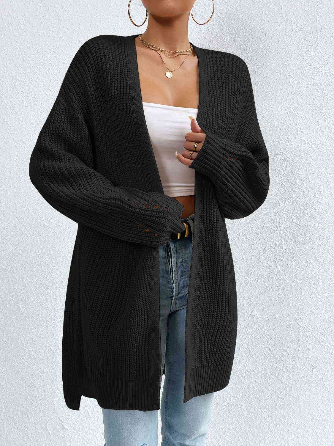 Open Front Dropped Shoulder Slit Cardigan Bazaarbey