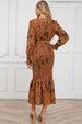 Printed V-Neck Smocked Midi Dress -BazaarBey - www.shopbazaarbey.com
