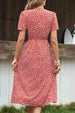  Floral Button Front Tied Puff Sleeve Dress -BazaarBey - www.shopbazaarbey.com