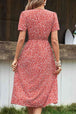  Floral Button Front Tied Puff Sleeve Dress -BazaarBey - www.shopbazaarbey.com