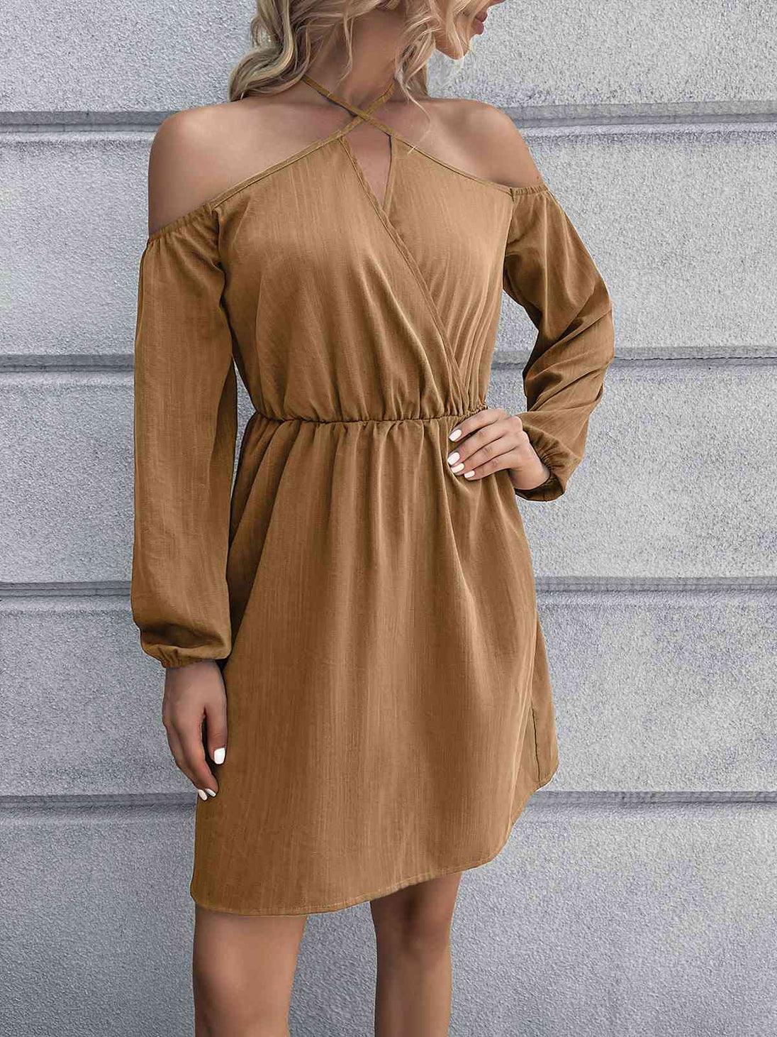 Cold-Shoulder  Mini Dress -BazaarBey - www.shopbazaarbey.com