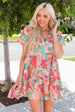 Multicolored Tie Neck Short Sleeve Tiered Dress -BazaarBey - www.shopbazaarbey.com