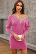 V-Neck Long Sleeve Mini Sweater Dress Bazaarbey