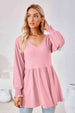 V-Neck Lantern Sleeve Blouse Bazaarbey