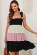 Color Block Tie Shoulder Tiered Dress -BazaarBey - www.shopbazaarbey.com