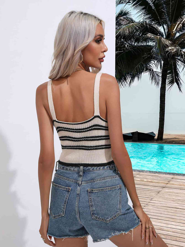 Striped Cropped Knit Tank Trendsi