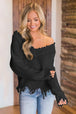 Frayed Hem Dropped Shoulder Sweater Bazaarbey