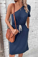 One-Shoulder Short Sleeve Knee-Length Dress -BazaarBey - www.shopbazaarbey.com