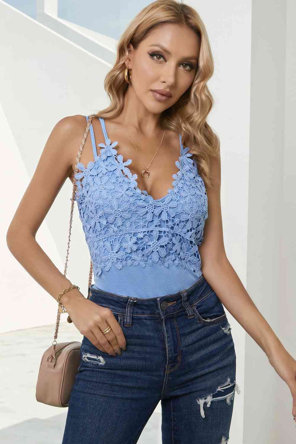 Lace Double Spaghetti Strap Cami Top Bazaarbey