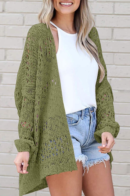 BazaarBey Openwork Open Front Long Sleeve Cardigan Bazaarbey