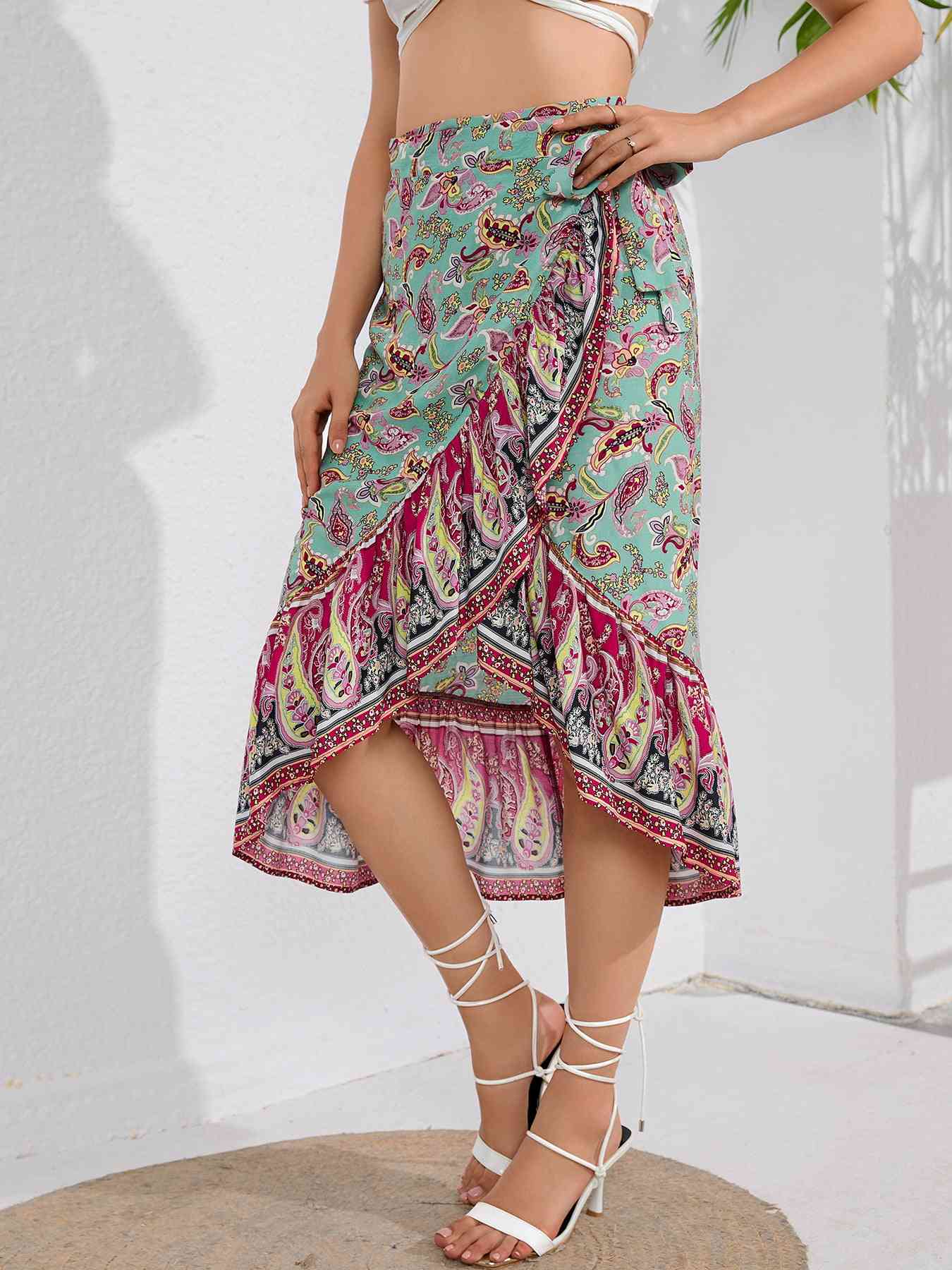 Tie Waistband Flounce Hem Midi Skirt Trendsi