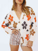 BazaarBey Floral V-Neck Button Up Long Sleeve Cardigan Bazaarbey