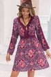 V-Neck Long Sleeve Printed Mini Dress -BazaarBey - www.shopbazaarbey.com