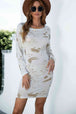 Printed Boat Neck Long Sleeve Dress -BazaarBey - www.shopbazaarbey.com