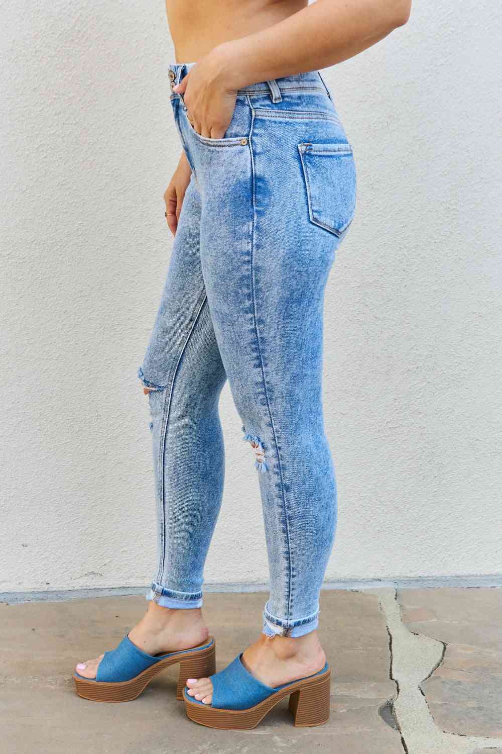    High Rise Distressed Skinny Jeans Trendsi