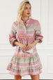 Tiered Notched Balloon Sleeve Buttoned Dress -BazaarBey - www.shopbazaarbey.com