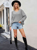 V-Neck Ribbed Dropped Shoulder Knit Top Trendsi