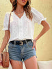 Buttoned V-Neck Flounce Sleeve Top Bazaarbey