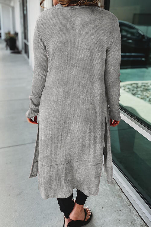 Button Up High-Low Long Sleeve Slit Cardigan Bazaarbey