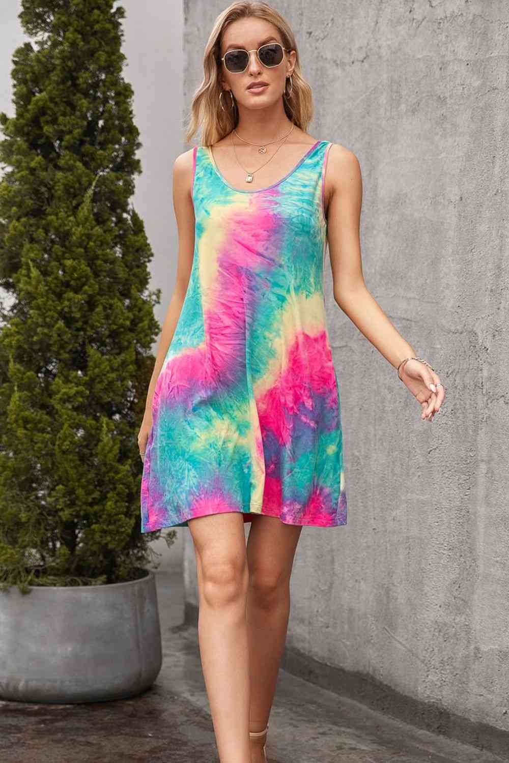 Tie-Dye Sleeveless Dress with Pockets -BazaarBey - www.shopbazaarbey.com