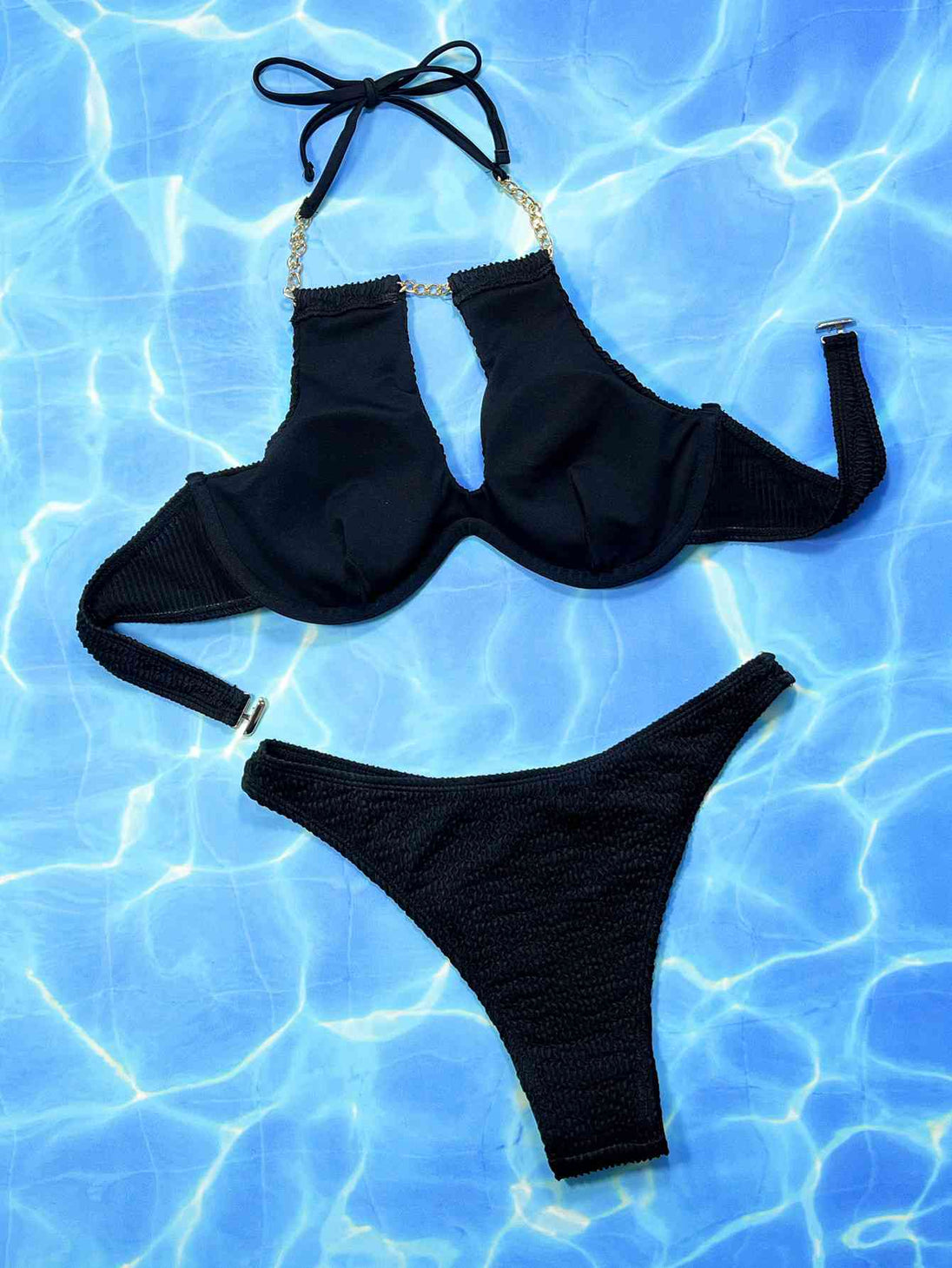 Halter Neck Chain Detail Two-Piece Bikini Set Bazaarbey