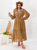 Plus Size Pol Tie Neck Balloon Sleeve Maxi Dress -BazaarBey - www.shopbazaarbey.com