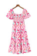 Printed Square Neck Tied Smocked Dress -BazaarBey - www.shopbazaarbey.com