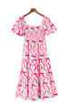 Printed Square Neck Tied Smocked Dress -BazaarBey - www.shopbazaarbey.com