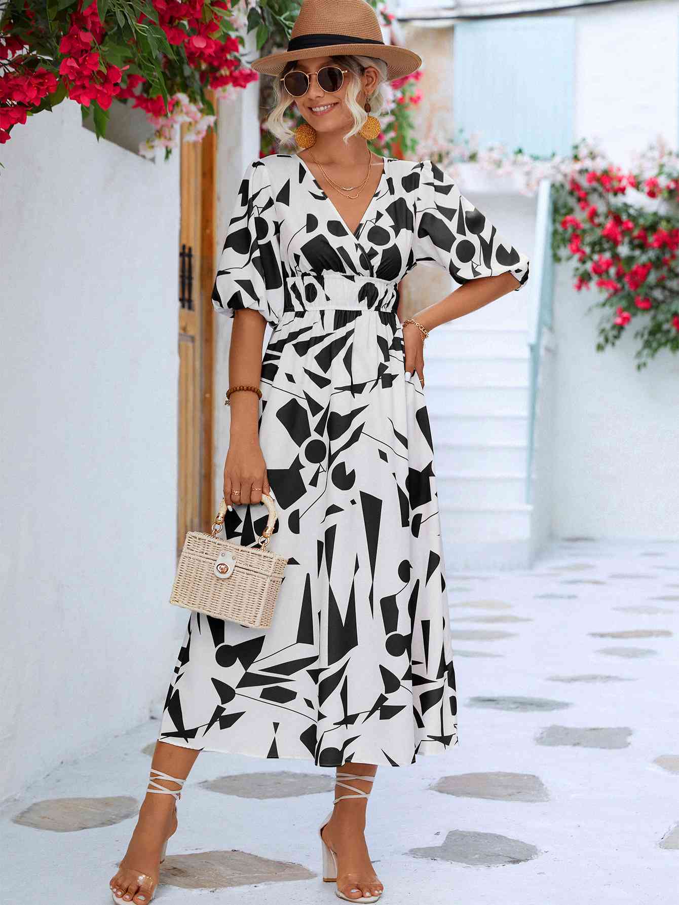 Printed  Balloon Sleeve Dress -BazaarBey - www.shopbazaarbey.com