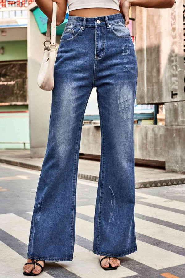 Buttoned Loose Fit Jeans with Pockets Bazaarbey