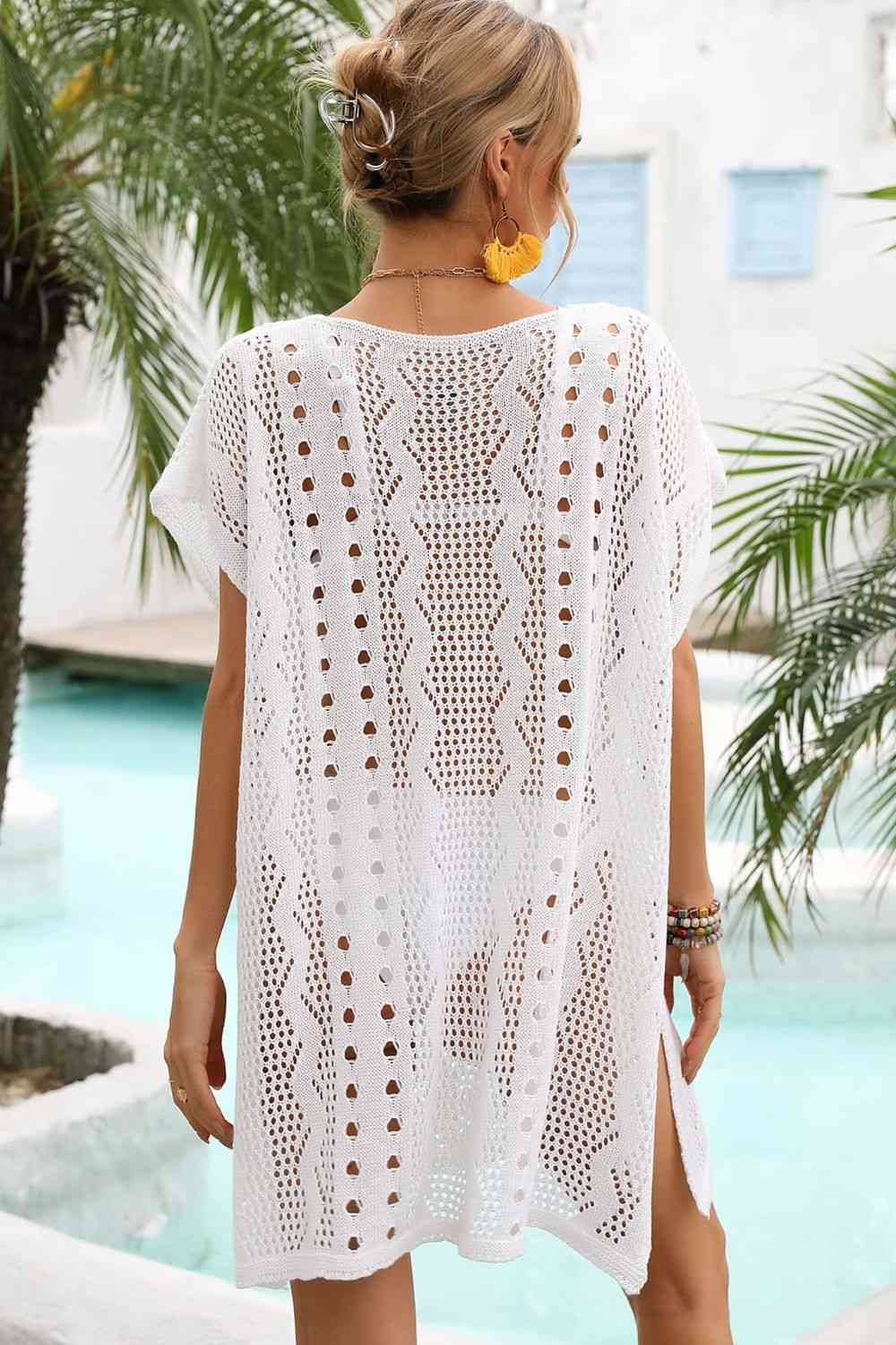 Openwork Plunge Dolman Sleeve Cover-Up Dress Trendsi