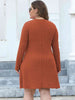 Plus Size Ribbed Buttoned V-Neck Long Sleeve Dress -BazaarBey - www.shopbazaarbey.com