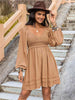 Crochet V-Neck Balloon Sleeve Dress -BazaarBey - www.shopbazaarbey.com