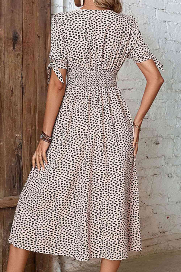 Animal Print Button Front V-Neck Tied Dress -BazaarBey - www.shopbazaarbey.com