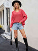 V-Neck Ribbed Dropped Shoulder Knit Top Trendsi