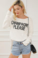 CHAMPAGNE PLEASE Long Sleeve Slit Sweater Bazaarbey
