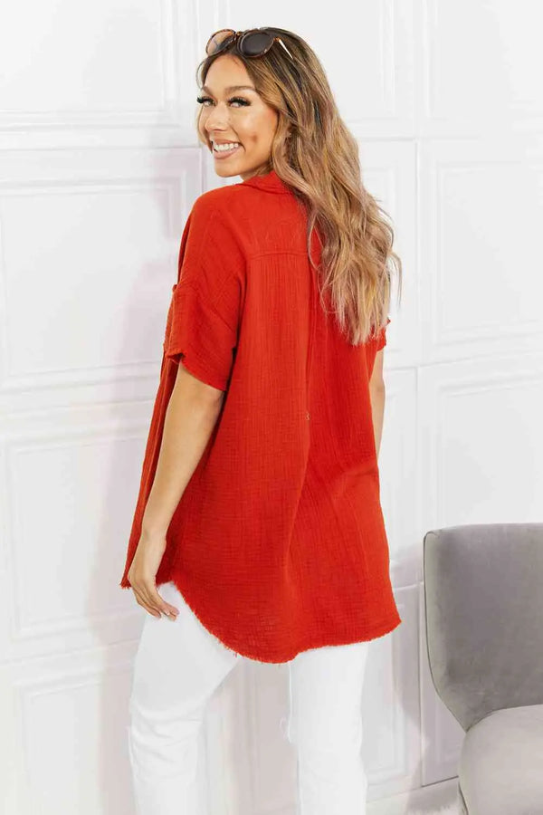  Full Size Summer Breeze Gauze Short Sleeve Shirt in Copper Bazaarbey