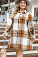 Plus Size Plaid Button Up Shirt Dress -BazaarBey - www.shopbazaarbey.com