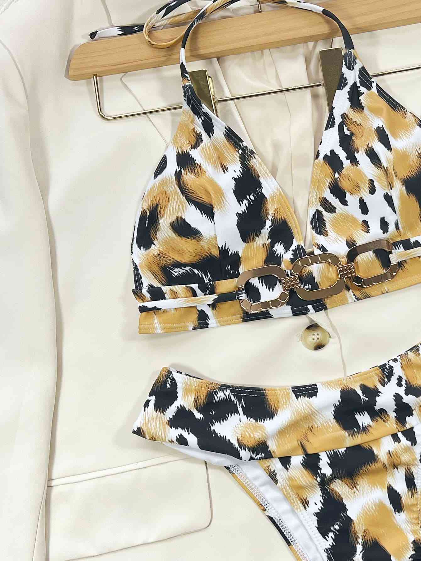 Animal Print Halter Neck Bikini Set Trendsi