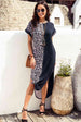 Leopard Color Block Split Dress -BazaarBey - www.shopbazaarbey.com