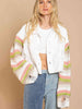 Distressed Striped Long Sleeve Denim Jacket Bazaarbey